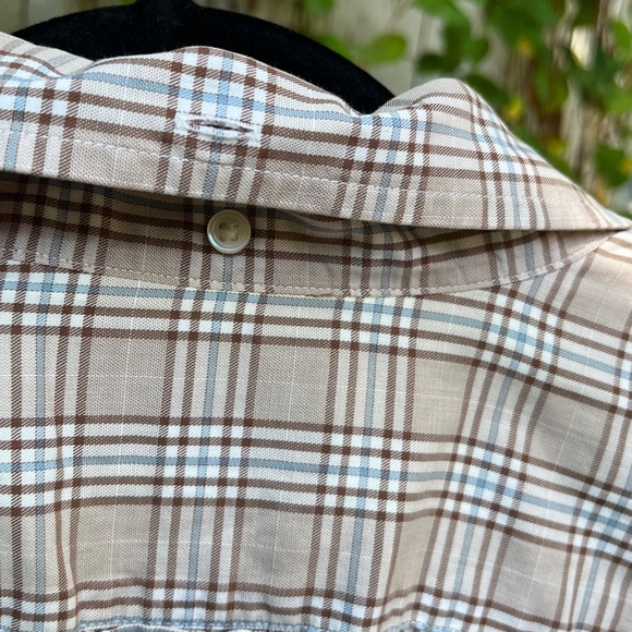 Façonnable Men’s Check Plaid Button Up Shirt - Beige / Brown / Blue, Large Tall - Picture 5 of 12